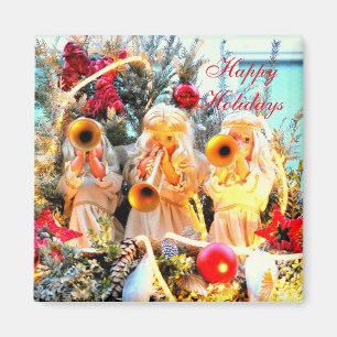 happy holidays angels trumpeting magnet