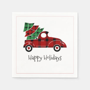 Happy Holidays Antique Red Truck Holiday Napkins