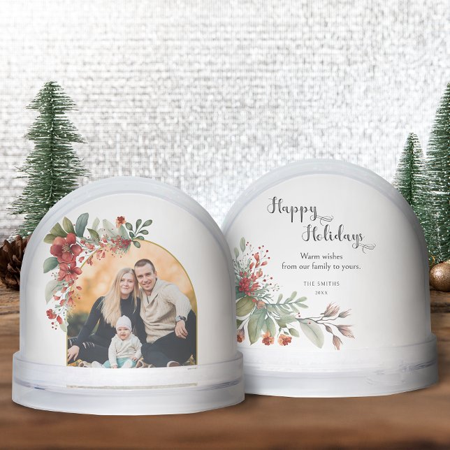 Happy Holidays Arch Floral Photo Snow Globe (Creator Uploaded)