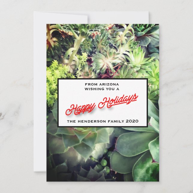 Happy Holidays Arizona Cactus Family Photo Holiday Card (Front)