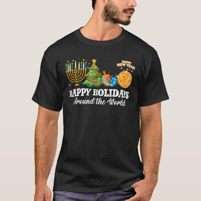Happy Holidays Around The World Christmas Family T-Shirt (Front)