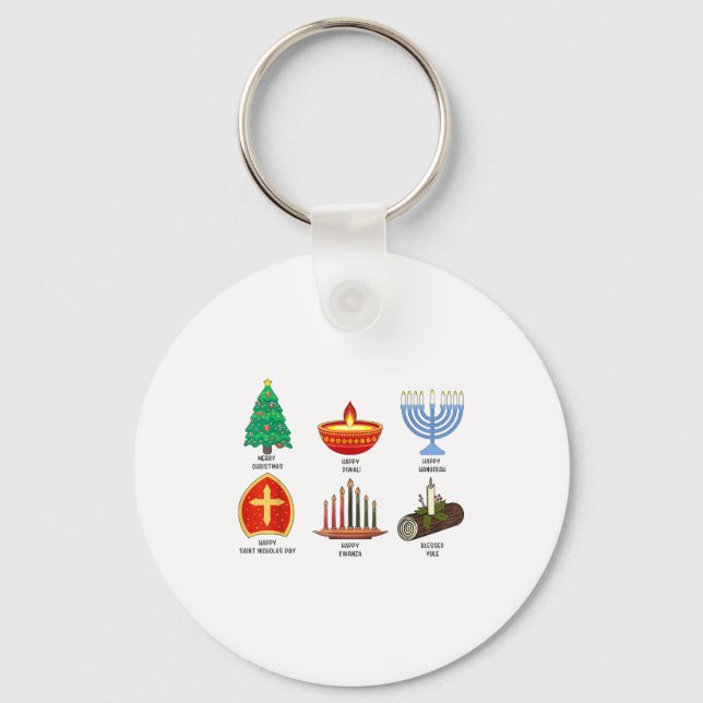 Happy Holidays Around The World Multicultural Cele Key Ring (Front)