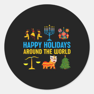 Happy Holidays Around The World Multicultural Matc Classic Round Sticker