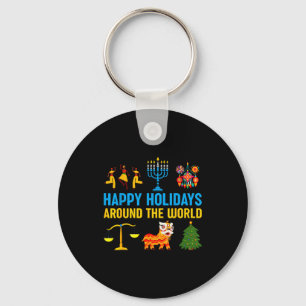 Happy Holidays Around The World Multicultural Matc Key Ring
