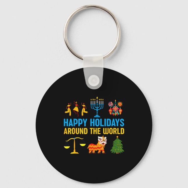 Happy Holidays Around The World Multicultural Matc Key Ring (Front)