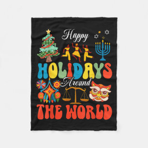 Happy Holidays Around World Christmas Hanukkah Diw Fleece Blanket