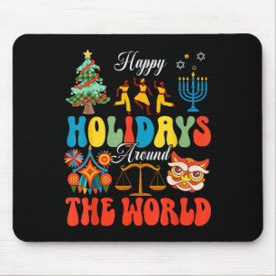 Happy Holidays Around World Christmas Hanukkah Diw Mouse Mat