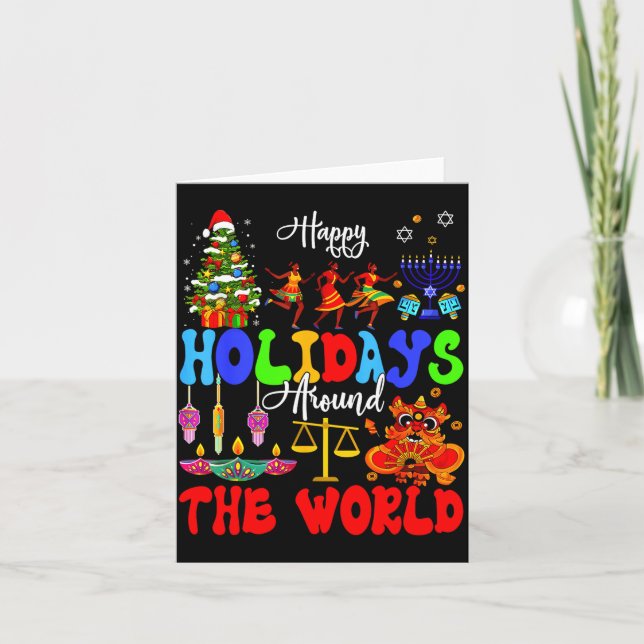 Happy Holidays Around World Matching Family Vacati Card (Front)