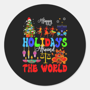 Happy Holidays Around World Matching Family Vacati Classic Round Sticker