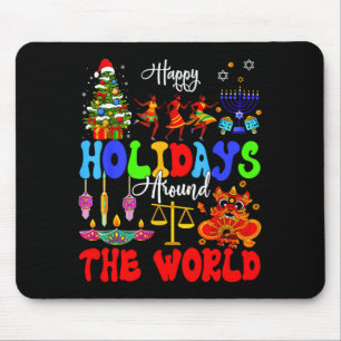 Happy Holidays Around World Matching Family Vacati Mouse Mat
