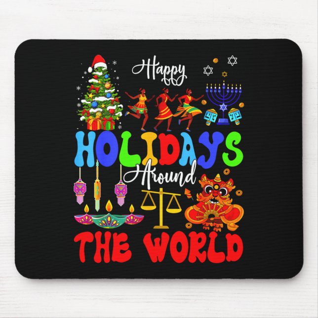 Happy Holidays Around World Matching Family Vacati Mouse Mat (Front)