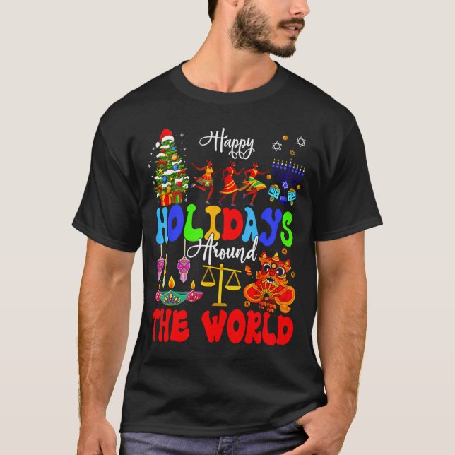 Happy Holidays Around World Matching Family Vacati T-Shirt (Front)