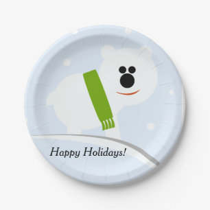 Happy Holidays Baby Polar Bear Paper Plates