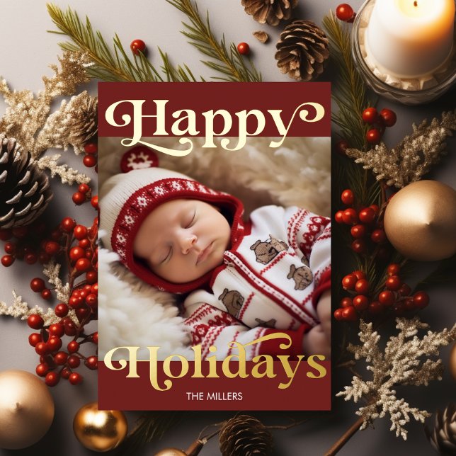 Happy Holidays Baby's First Christmas Traditional Foil Holiday Card (Happy Holidays Baby's First Christmas Traditional Foil Holiday Card)