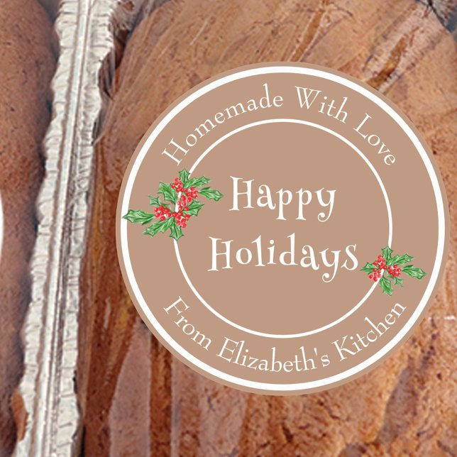 Happy Holidays Baking Gift Brown Editable Classic Round Sticker (Creator Uploaded)