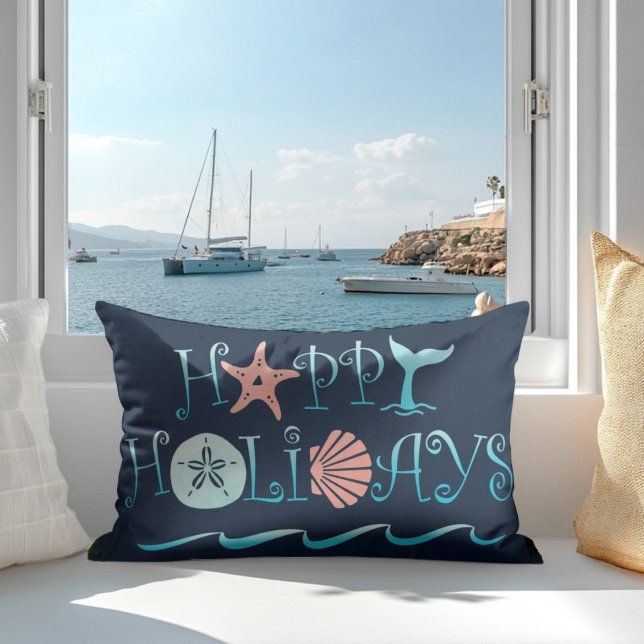 Happy Holidays Beach Decor Whale & Seashell Decorative Cushion (Creator Uploaded)