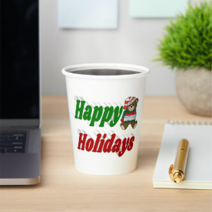Happy Holidays Bear Christmas typography Paper Cups