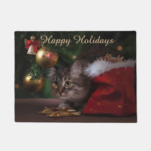 Happy Holidays Beautiful Cat Doormat (Front)