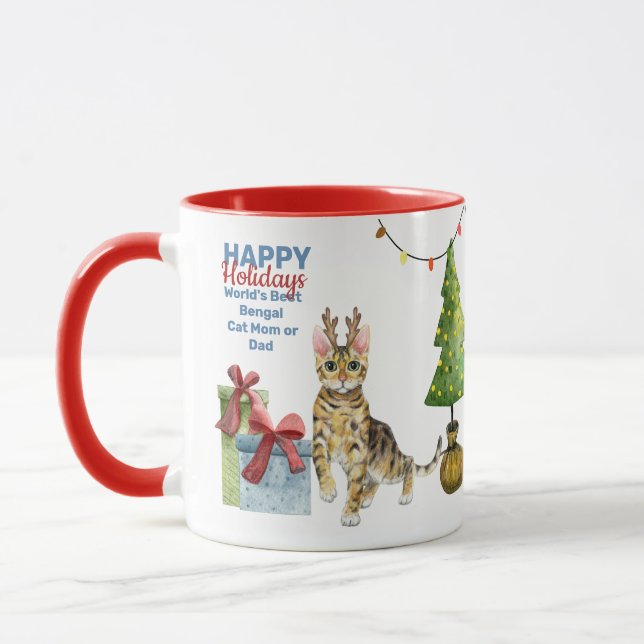 Happy Holidays BENGAL Cat Mum or DAD Christmas Mug (Left)