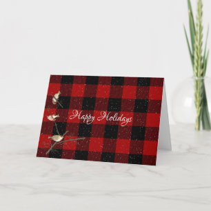 Happy Holidays bird buffalo plaid Card