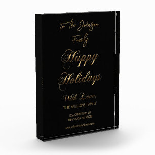 Happy Holidays Black and Gold Unique Christmas Photo Block
