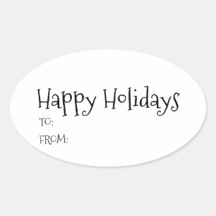 Happy Holidays black and white blank to from cute Oval Sticker