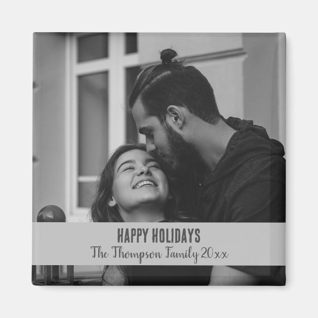Happy Holidays black and white elegant keepsake Magnet (Front)