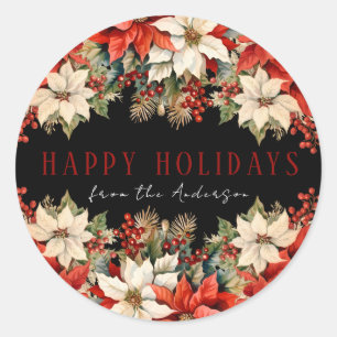 Happy Holidays Black  Classic Round Sticker