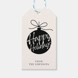 Happy Holidays | Black & Cream Customisable Family Gift Tags