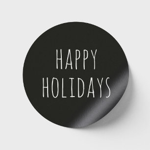 Happy Holidays. Black cute simple winter Christmas Classic Round Sticker