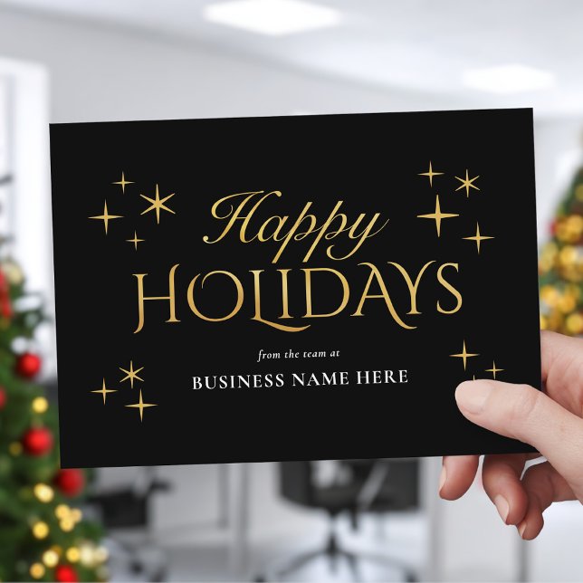 Happy Holidays Black Gold Elegant Modern Business Holiday Card (Creator Uploaded)