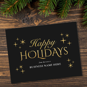 Happy Holidays Black Gold Elegant Modern Business Holiday Postcard