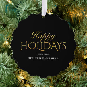 Happy Holidays Black Gold Elegant Modern Business Tree Decoration Card