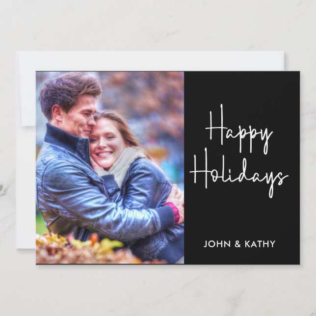 Happy Holidays | Black Photo Card (Front)