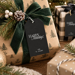 Happy Holidays | Black & White Customisable Family Gift Tags