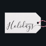 Happy Holidays Black White Minimalist Gift Tags<br><div class="desc">This minimalist and elegant gift tag features black Happy Holidays text on the front side and on the back side personalise it with your name or family name. The background is in white colour.</div>