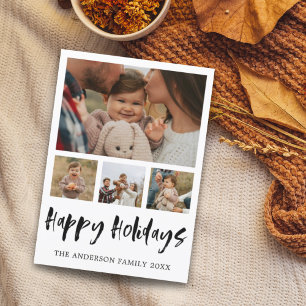 Happy Holidays Black & White Photo Collage Xmas Holiday Card