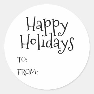 Happy Holidays black white to from blank cute Classic Round Sticker