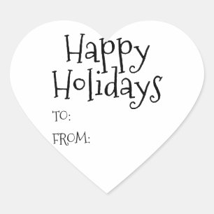 Happy Holidays black white to from blank cute Heart Sticker
