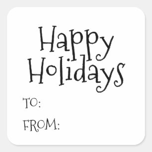 Happy Holidays black white to from blank cute Square Sticker