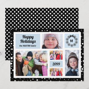 Happy Holidays Blue and Black Christmas 5 Photo Holiday Card