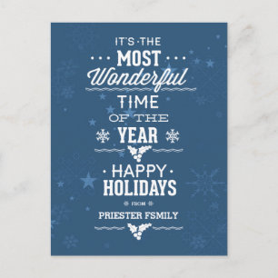 Happy Holidays Blue And White Text Design Holiday Postcard