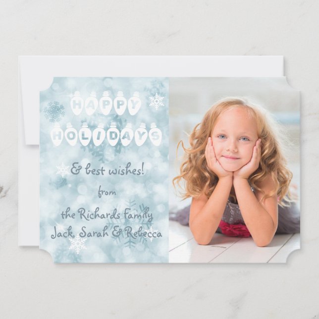 Happy Holidays Blue Bokeh Photo Template Christmas (Front)