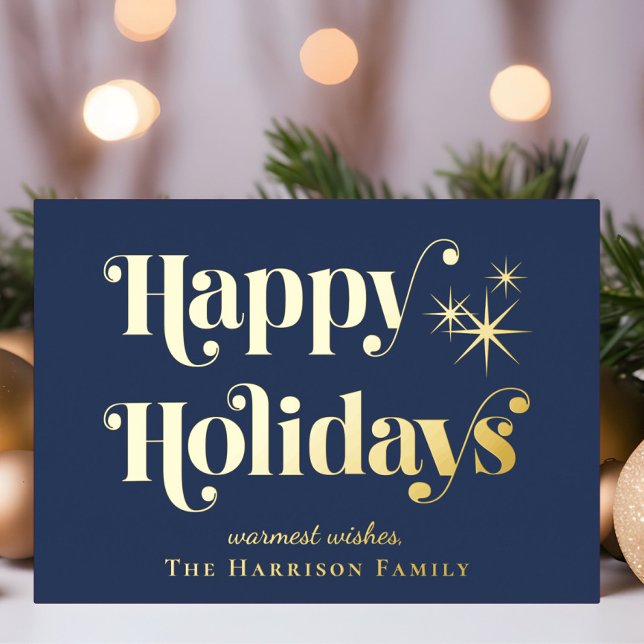 Happy Holidays Blue Christmas Foil Holiday Card (Creator Uploaded)
