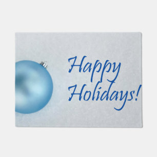 Happy Holidays Blue Christmas Ornament Doormat
