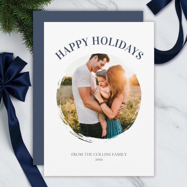 Happy Holidays Blue Family Photo Modern Christmas Holiday Card (Happy Holidays Blue Family Photo Modern Christmas Holiday Card)