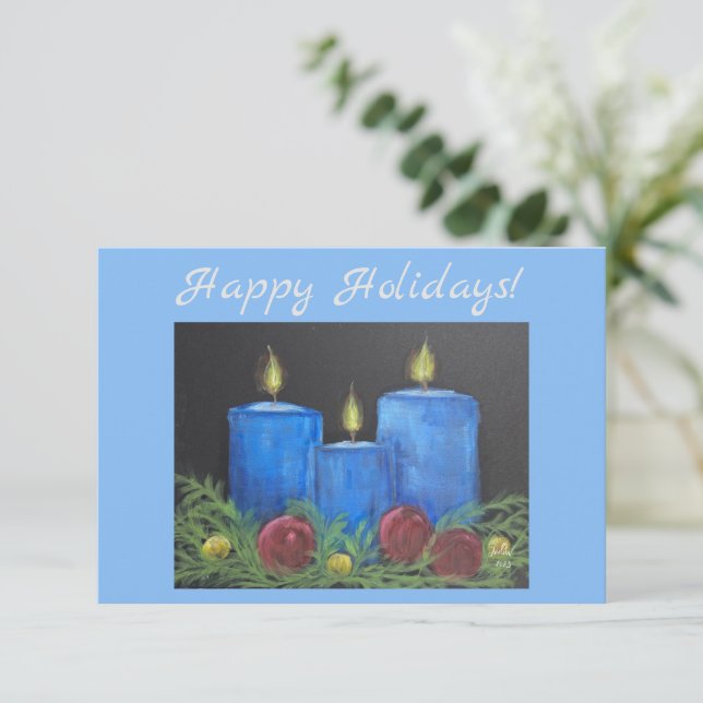 Happy Holidays Blue Flat Card (Standing Front)