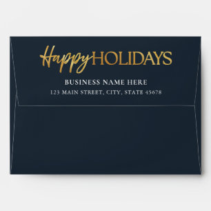 Happy Holidays Blue Gold Business Return Address Envelope