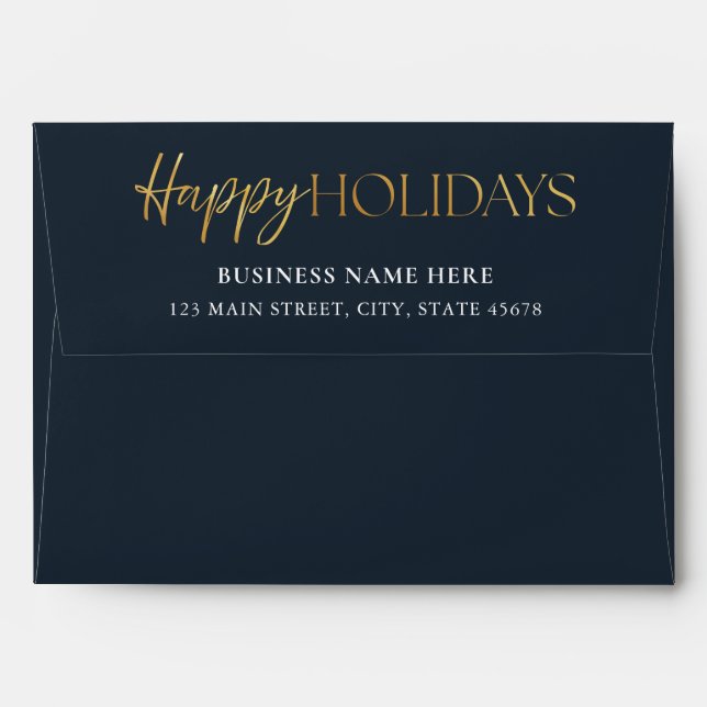 Happy Holidays Blue Gold Business Return Address Envelope (Back (Top Flap))