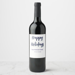 Happy holidays blue green Christmas stylish modern Wine Label